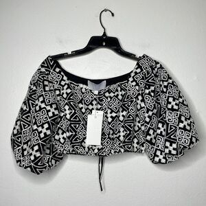 MARE MARE Womens Black Geometric Dolman Sleeve Off Shoulder Crop Top Size XS